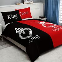 Juego de 3 piezas de cobertores de edredón, juego de ropa de cama con patrón de corona negra y roja, funda de edredón suave - details 2