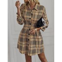 Vestido camisero de manga larga para mujer, elegante a cuadros, elástico de una pieza, moda coreana, informal, para fiesta - details 13