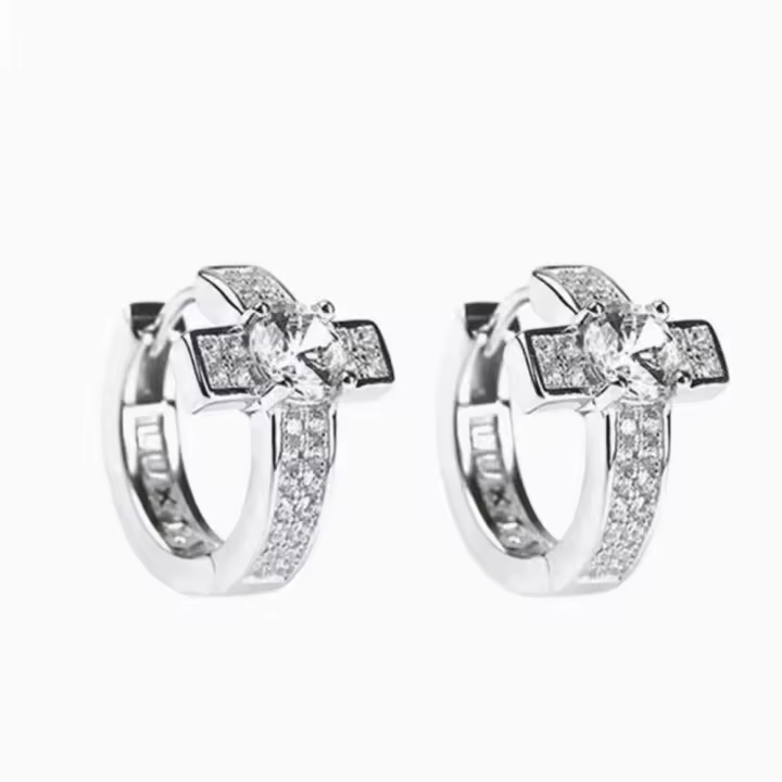Micro incrustaciones de diamantes de imitación para hombres, pendientes cruzados, estilo Punk coreano, hebilla de oreja, aro de oreja de circón, sentido de lujo, regalo de plata - 1