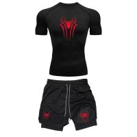 Conjunto de Compresión para Entrenamiento para Hombres Y2K Camisetas de Gimnasio con Estampado de Araña Pantalones Cortos de Correr Transpirables Guarda Rash Deportivo - details 0
