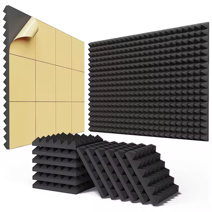 Paneles de espuma a prueba de sonido autoadhesivos, paneles acústicos de expansión rápida, diseño de pirámide, insonorizados, 24 piezas, 2x12x12 pulgadas - 1