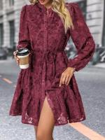 Vestido Midi de manga larga con cuello levantado para mujer, moda coreana, Vintage, Color sólido, primavera y otoño, 2025 - details 6
