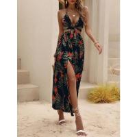 2025 Nuevos vestidos de mujer, estampados, sin espalda, con lazo, falda con abertura - details 30