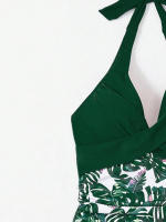 Traje de baño de bikini con lazo ajustado y estampado multicolor de una pieza de nuevo estilo para mujer con sensación de alta gama - details 4