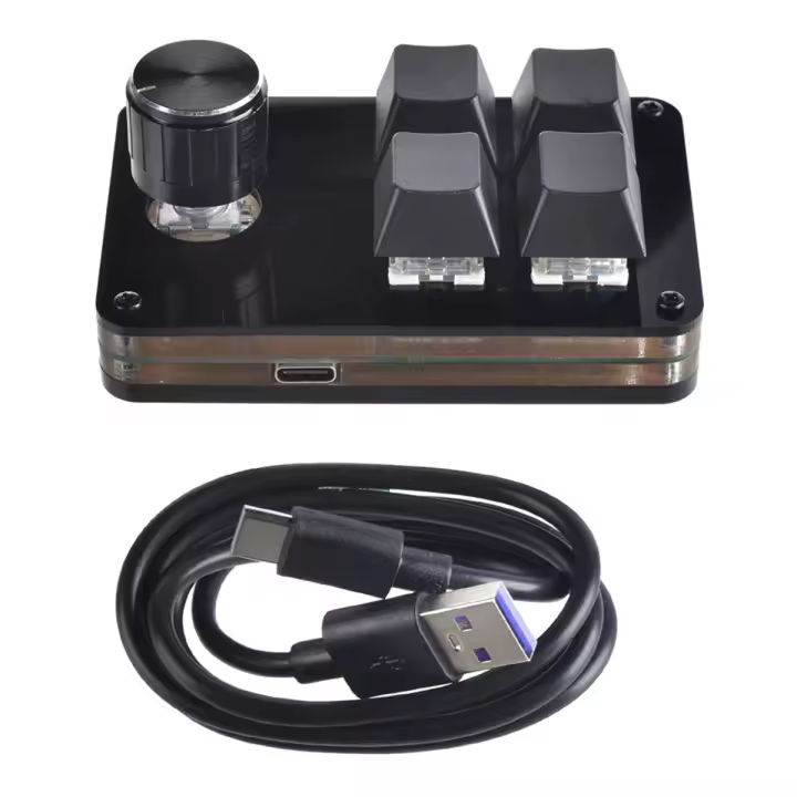 Mini teclado personalizado Macro USB, 4 teclas, 1 perilla, programación, bricolaje, Teclado mecánico portátil, interruptor azul de intercambio en caliente - 1