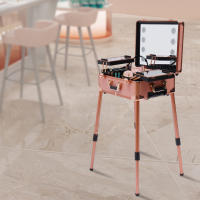 Tocador de 4 rodillos con espejo e iluminación, tocador profesional, placa de cubierta y piezas desmontables, resistente, estuche de maquillaje - details 0