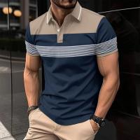 Camisa polo informal para hombre 2025, botón de solapa, camiseta versátil de rayas horizontales de negocios - details 3
