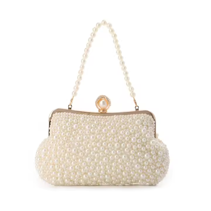 Bolso de mano de cena de perlas para mujer, bolso de mano con cuentas de cristal, adecuado para bodas, novias, fiestas, bailes - 1