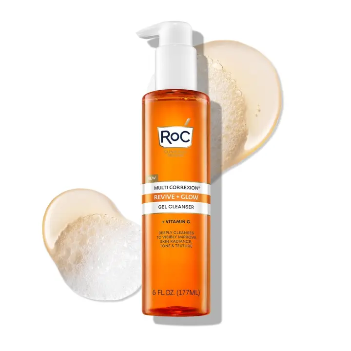 RoC Multi Correxion Revive + Glow Gel limpiador facial con vitamina C y ácido glicólico, cuidado de la piel sin parabenos y sulfatos, 6 onzas - 1