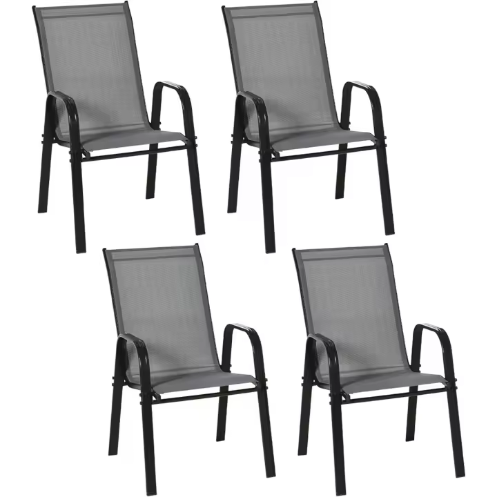 de 4 Sillas de Jardín Exterior Sillas Terraza Exterior Apilables Sillón de Comedor con Tela Transpirable Marco de Metal Reposabrazos y Respaldo 54x75,5x95 cm Gris Oscuro - 1