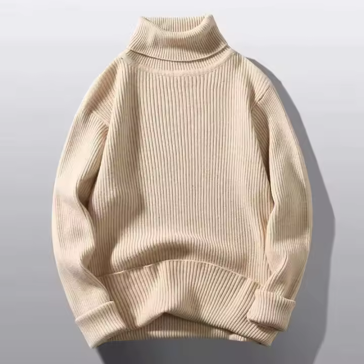 2023 Otoño e Invierno Casual Color sólido jersey de manga larga cuello redondo cuello alto suéter de punto a rayas para hombres - 1