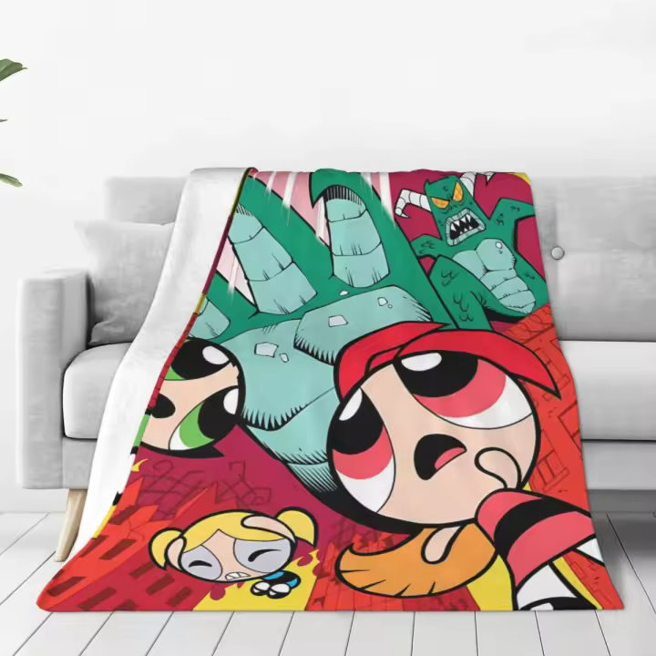 Manta Powerpuff para niñas, manta de franela para acampar para dormitorio, diseño muy cálido, colcha de calidad, regalo de cumpleaños - 1