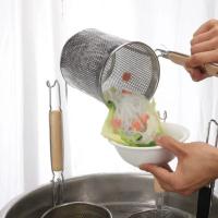 Embudo de acero inoxidable grueso, utensilios de cocina, mango de madera, colador de cesta para Pasta, cuchara colador de malla multifuncional para verduras - details 21