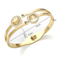 Trend Life Tree Charm Bracelets for Women Stainless Steel Hollow Crystal Bangles Luxury Gift Cubic Zirconia Tree Jewelry New - details 2