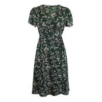 Vestido de playa de fiesta de línea A elegante dividido con cuello en V de manga corta bohemio con estampado floral de verano para mujer - details 23