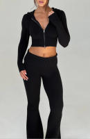 Conjunto de dos piezas de moda para mujer, Top con capucha, pantalones informales, ajustados, primavera - details 15