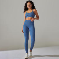 Conjunto de dos piezas para mujer, leggings de gimnasio de cintura alta, top corto, tres tops de Fiess, ropa deportiva con lavado ácido - details 49
