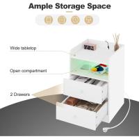 Estación Carga y Luz LED, Mesa Auxiliar con Enchufes, Puertos USB, Mesa Noche Mara con Cajones, 40x35x64 cm, para Dormitorio, Blanca, NTS07ws - details 2