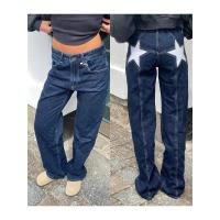 Pantalones vaqueros vintage Y2K para mujer con estampado de estrellas estéticas, pantalones largos de mezclilla de pierna recta sueltos, pantalones casuales de cintura baja - details 5