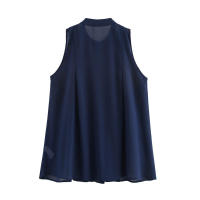 OUWU- Blusa Lisa Para Mujer, Tops Holgados Con Cuello Redondo, Camisas De Gasa Sin Mangas, Chaleco Clásico Sencillo A La Moda Para Oficina Para Mujer - details 1