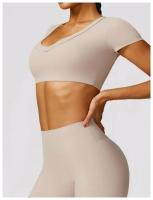 Conjunto de mallas de yoga, top, conjunto deportivo Fiess de manga corta, material de nailon para mujer, patrón sólido adaptable para primavera/verano - details 15