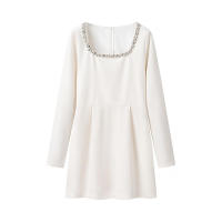 Elegante Vestido Mini de Cuidado con Cuentas Cuello Cuadrado, Larga Manga, A-Línea Adelgazante - details 2