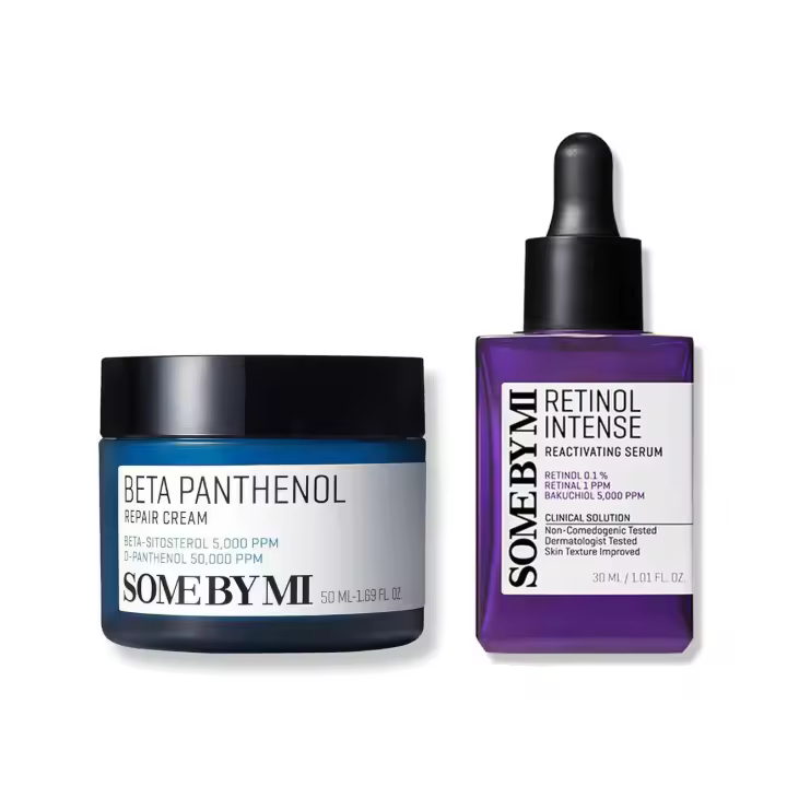 SOME BY MI Crema reparadora de beta-pantenol + Reactivación intensa 1.69Oz+1.01Oz Barrera reconstruyente Pantenol Suero suave de retinol al 0.1% - 1