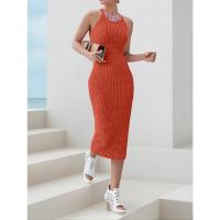 Vestido Bodycon Midi De Verano Para Mujer Cuello Halter Sólido Alta Cintura Slim Elegante Vestido De Oficina Sin Mangas Polyester - details 20