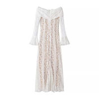 OUWU- Vestido De Manga Larga De Trompeta Con Cuello De Una Línea, Corte Ajustado, Sexy, Nuevo Estilo Europeo Y Americano - details 2