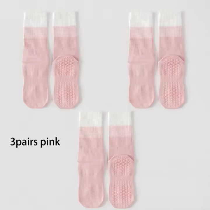 3 pares de calcetines de algodón antideslizantes transpirables de media pantorrilla para Yoga calcetines deportivos calcetines de Pilates danza Fitness entrenamiento mujeres calcetín EU36-42 - 1