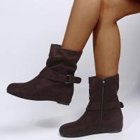 Nuevos ots cortos de gamuza grandes con hebilla de cinturón plana a la moda, ots de cabeza y mangas redondas para mujer - details 4