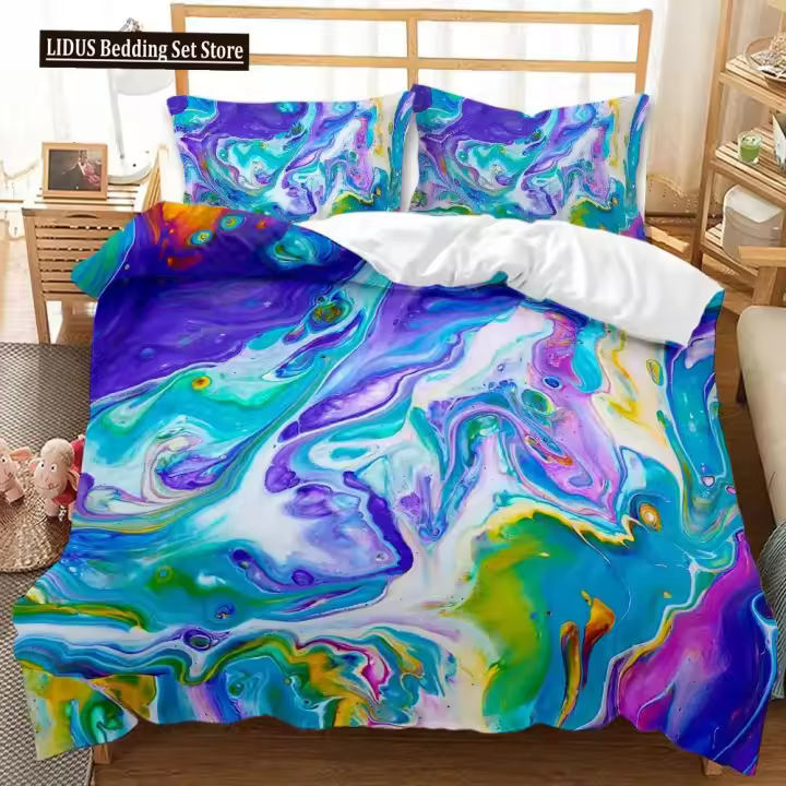 Juego de funda nórdica con patrón geométrico, juego de cama con figuras geométricas coloridas abstractas, funda Qulit de poliéster tamaño doble Queen King - 1