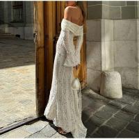 Vestido cremoso Ral con hombros descubiertos, vestido elegante de fiesta con manga larga acampanada y hueco - details 17