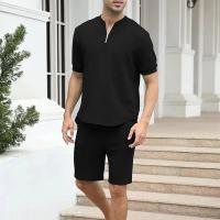 Conjunto de dos piezas para hombre, ropa informal con cremallera y cuello en V, camisetas de manga corta y pantalones cortos tr - details 5