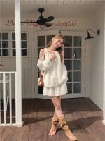 Blusa de verano a cuadros extragrande 2024 para niñas, traje de mujer, camisa de manga larga, pantalones de pierna ancha de cintura alta, trajes de dos piezas con pantalones cortos - details 42