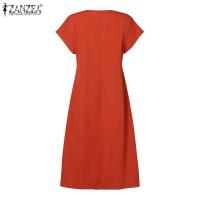 ZANZEA-Vestido elegante de verano, Vestido de manga corta con cuello de pico a la moda para mujer, Vestido veraniego plisado liso a media pantorrilla, Vestido informal de trabajo OL, caftán - details 8