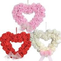 Corona Artificial de rosas románticas y creativas, elegante colgante para el Día de San Valentín, guirnalda de corazón de amor hecha a mano para aniversario - details 6