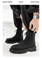 Hombres Botas De Herramientas De Locomotora Negra Botas De Cuero Informales Impermeables De Cuero Suave De Caña Alta - details 9