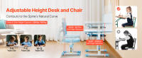 SucceBuy Juego de escritorio y silla de estudio para niños, altura ajustable con estantería y cajón de almacenamiento, 0-40 ° Escritorio inclinado, mesa de estudio, azul - details 1