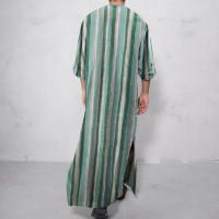 Ropa Árabe Para Hombres Kaftán Islámico De Algodón Con Rayas Traje Dubai Abaya Retro De Verano Y Otoño Estilo Casual - details 34