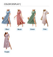 Vestido Maxi de Verano Elegante Cuello en V, Manga Abullonada, Cintura Alta, Encaje, Vestido de Moda para Mujeres con Abertura de Rodilla - details 1