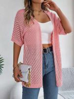 Cárdigans de punto de manga corta de color sólido casual para mujer - details 8