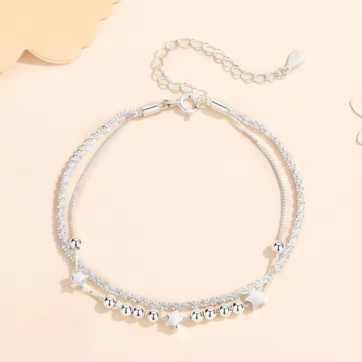 Pulsera de estrella de alta gama con luz de plata de ley S990 para mujer, cielo estrellado de doble capa, regalo del Festival Qixi para novia - 1
