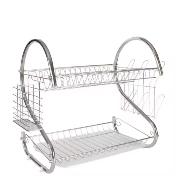 Escurridor de platos práctico en forma de S de 2 niveles, estante de secado de platos de Metal que ahorra espacio, escurridor de tazas estable, encimera - 1