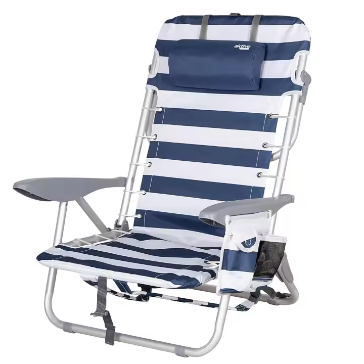 Silla de Playa Plegable y Reclinable 4 Posiciones Rayas Azules y Blancas, Medidas 50 x 45 x 76cm, Peso máx. 110 Kg, Material poliéster, Antivuelco, sillas de Playa (62287) - 1
