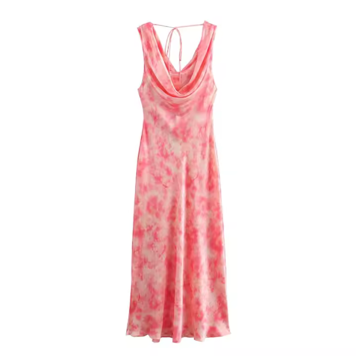 Ropa de mujer de estilo europeo y americano, seda de moda satén textura impresión suelta vestido casual 9878147 - 1