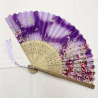 Elegante abanico de mano con tema de princesa mariposa morada con borla, accesorio de danza artesanal tradicional, abanico plegable decorativo para actuación y accesorio de disfraz - details 2