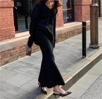Elegante Conjunto de Dos Piezas de Moda para Mujer Jersey de Cuello en V Falda de Color Sólido - details 2