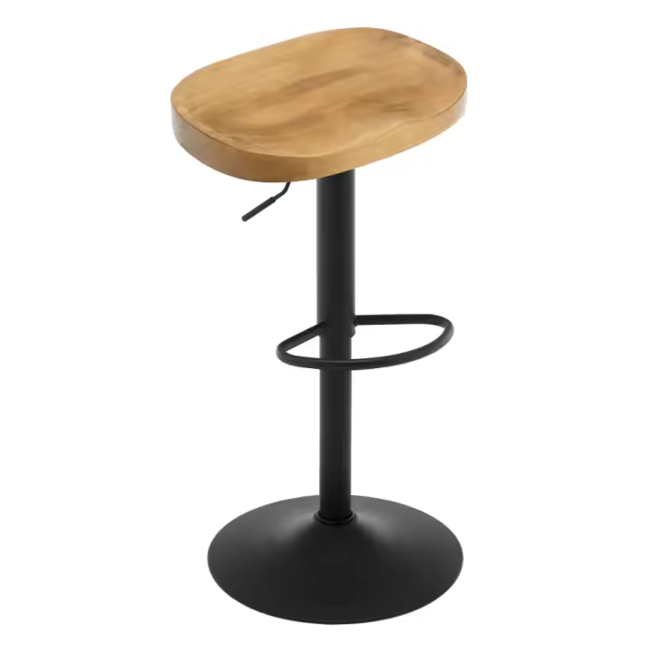 Taburete de Madera Industrial Ajustable de Altura Giratorio de 360° con Patas - 1