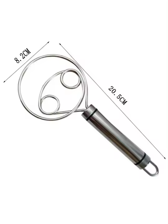 Herramientas para pasteles Batidor de masa danés de acero inoxidable Mezclador de mano de masa de pan holandés Mango de madera Herramientas para hornear de cocina Licuadora artificial - 1